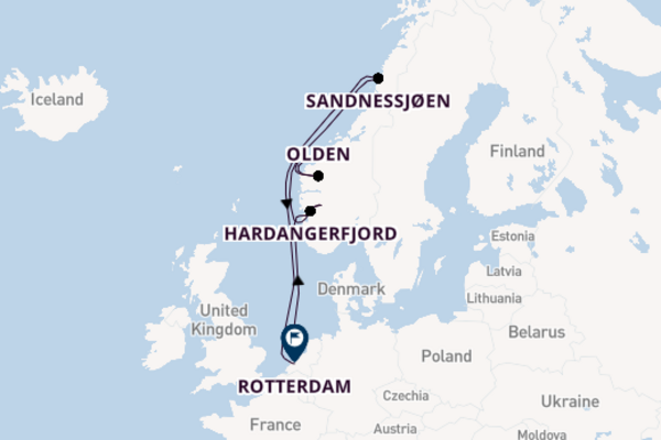 Noorwegen vanaf Amsterdam, Nederland met de Rotterdam