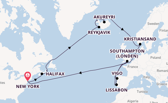 trans-Atlantisch vanaf New York, Verenigde Staten met de Queen Mary 2