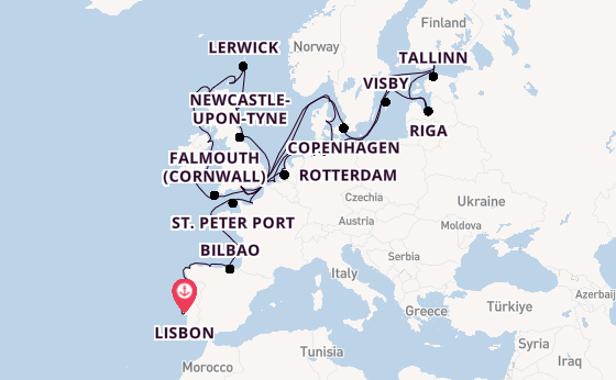 British Isles from Lisbon, Portugal with the Marina