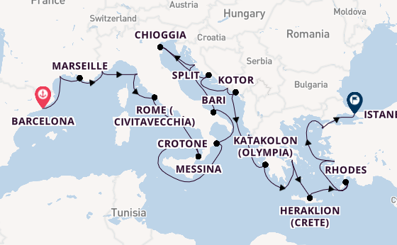 Mediterranean Sea from Barcelona, Spain with the Viking Sky