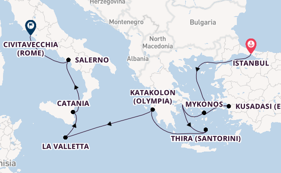 Middellandse Zee vanaf Istanbul, Turkije met de Norwegian Viva