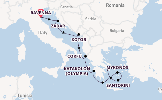 Eastern Mediterranean from Ravenna, Italy with the Norwegian Pearl
