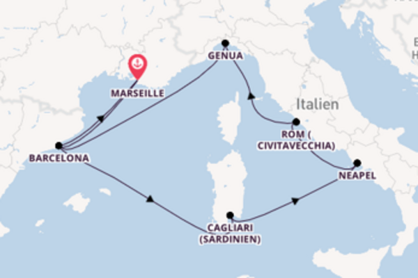 Faszinierende Kreuzfahrt über Cagliari (Sardinien) nach Marseille