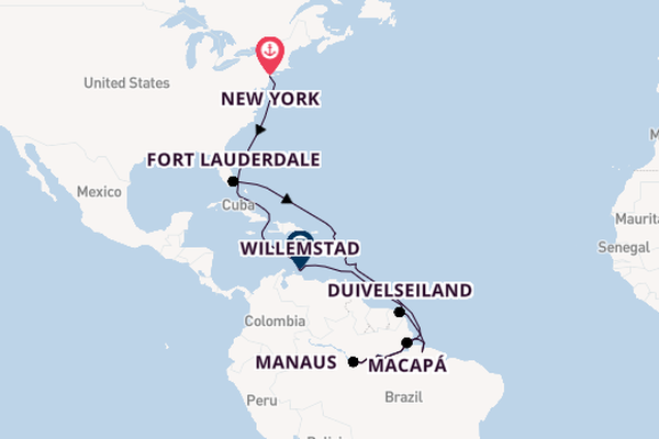 Zuid-Amerika vanaf New York, Verenigde Staten met de Volendam