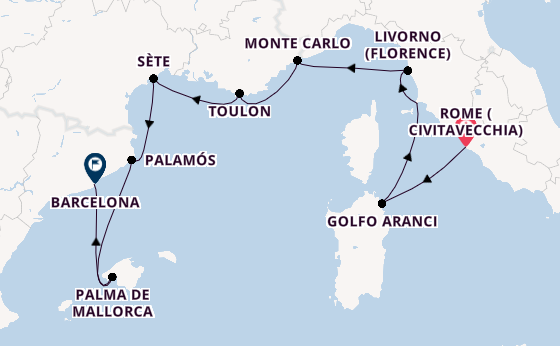 Western Mediterranean from Rome (Civitavecchia), Italy with the Allura