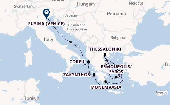 Eastern Mediterranean from Piraeus (Athens), Greece with the Azamara Onward