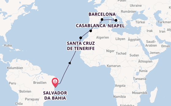 Transatlantik ab Salvador da Bahia, Brasilien auf der MSC Divina