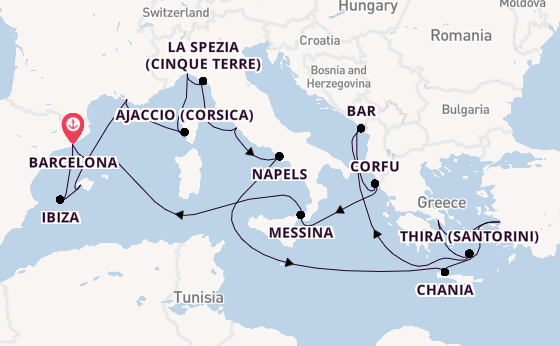 Middellandse Zee vanaf Barcelona, Spanje met de Sun Princess