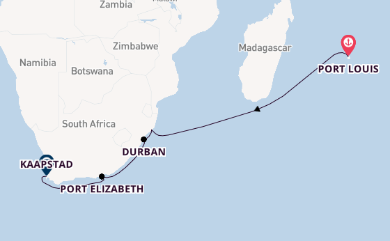 Zuid-Afrika vanaf Port Louis, Mauritius met de Mein Schiff 5