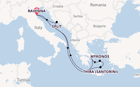 Middellandse Zee vanaf Ravenna, Italië met de Brilliance of the Seas