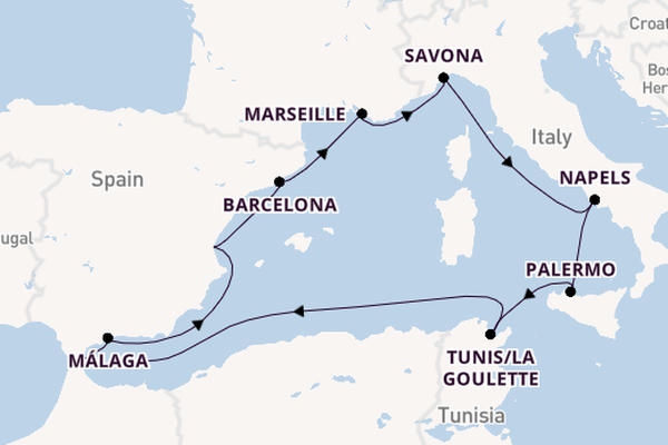 Westelijke Middellandse Zee vanaf Valencia, Spanje met de Costa Pacifica