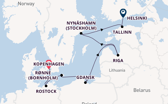 Oostzee vanaf Kopenhagen, Denemarken met de Norwegian Jewel