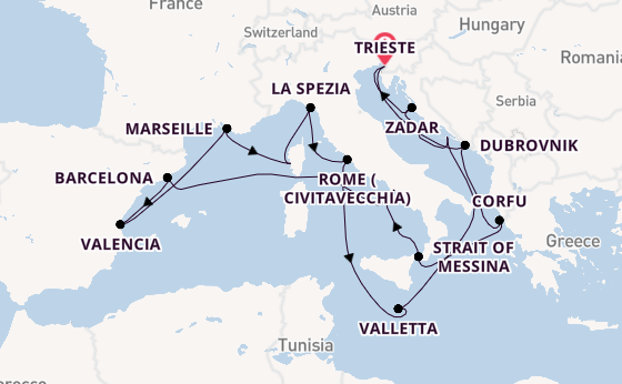 Mediterranean Sea from Trieste, Italy with the Queen Elizabeth