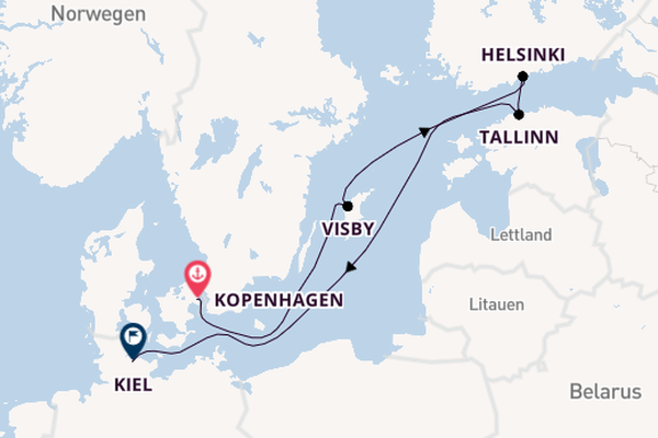 Ostsee ab Kopenhagen, Dänemark auf der MSC Euribia