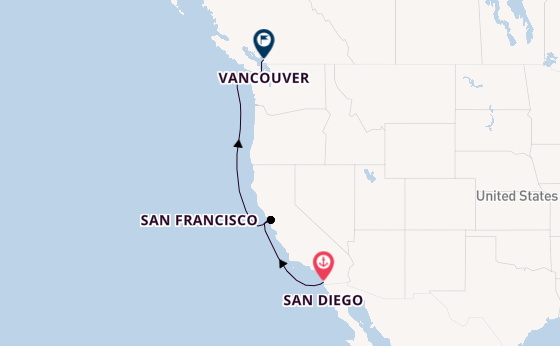Amerikaanse Westkust vanaf San Diego, Verenigde Staten met de Eurodam