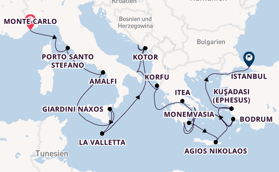 Mittelmeer ab Monte-Carlo, Monaco auf der Seabourn Ovation