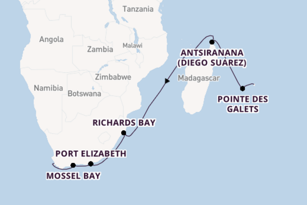 Africa from Port Louis, Mauritius with the Norwegian Dawn