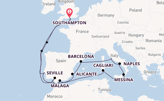 Western Mediterranean from Southampton, England with the Queen Anne