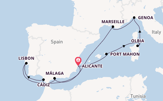 Western Mediterranean from Alicante, Spain with the MSC Sinfonia