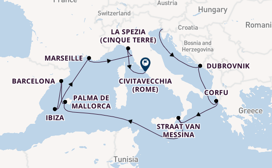 Westelijke Middellandse Zee vanaf Triëst, Italië met de Queen Elizabeth