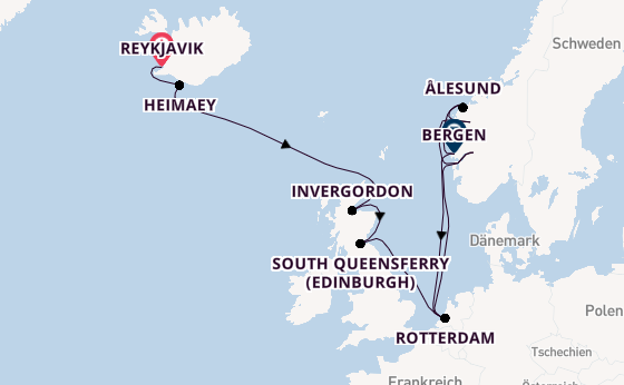 Norwegen ab Reykjavik, Island auf der Rotterdam