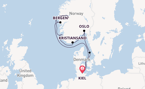 Noorwegen vanaf Kiel, Duitsland met AIDAprima