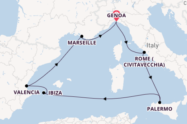 Western Mediterranean from Genoa, Italy with the MSC Grandiosa