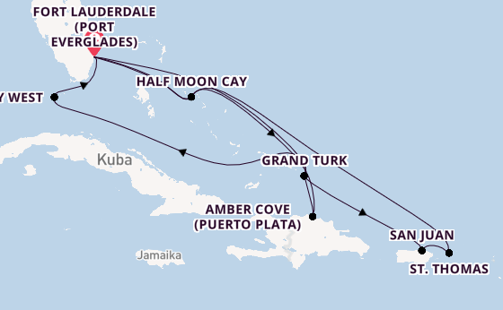 Karibik ab Fort Lauderdale (Port Everglades), USA auf der Eurodam