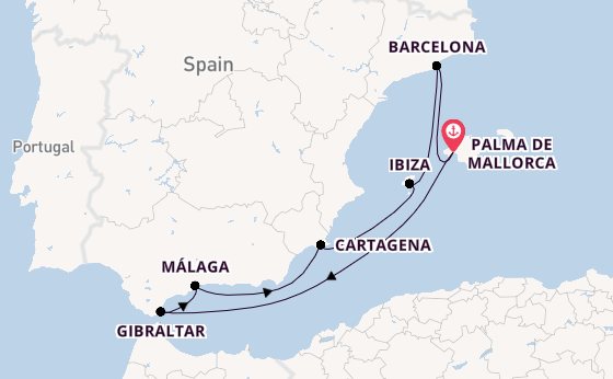 Westelijke Middellandse Zee vanaf Palma de Mallorca, Mallorca, Spanje met AIDAcosma