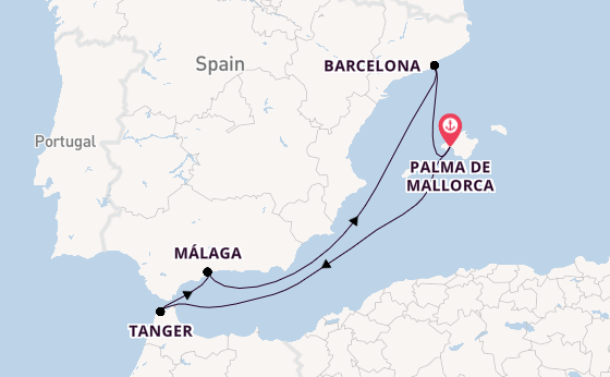 Westelijke Middellandse Zee vanaf Palma de Mallorca met de Mein Schiff Flow