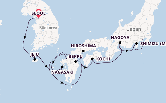 Japan ab Seoul, Südkorea auf der Norwegian Jade