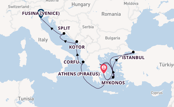 Eastern Mediterranean from Athens (Piraeus), Greece with the EXPLORA II