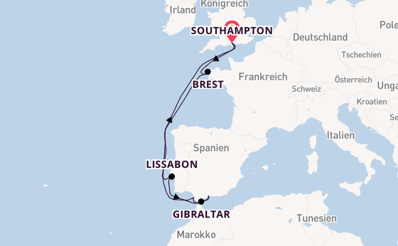England ab Southampton, Großbritannien auf der MSC Meraviglia