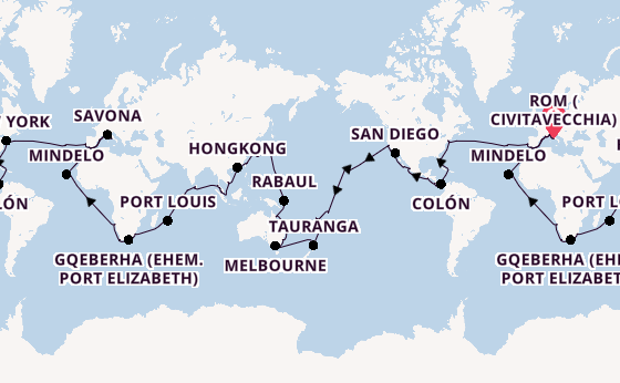 Weltreise ab Civitavecchia (Rom), Italien auf der Costa Deliziosa