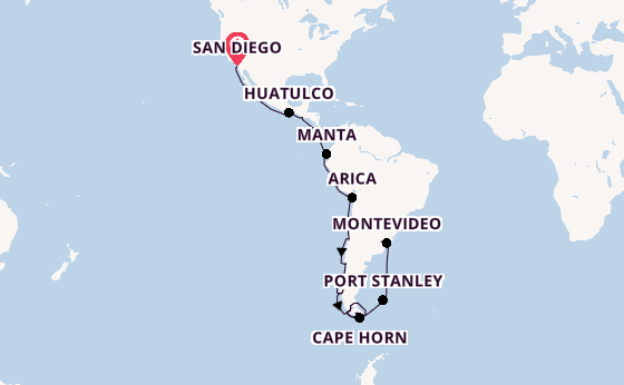 South America from San Diego, California, USA with the Nieuw Amsterdam