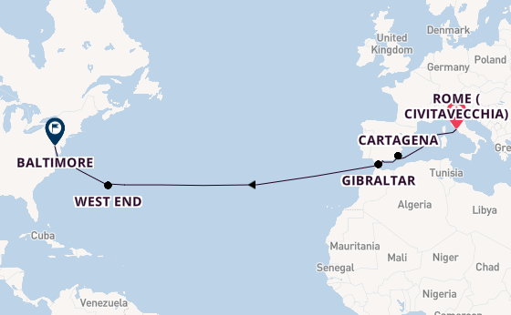 Transatlantic from Rome (Civitavecchia), Italy with the Carnival Miracle