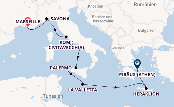 Westliches Mittelmeer ab Marseille, Frankreich auf der Costa Pacifica