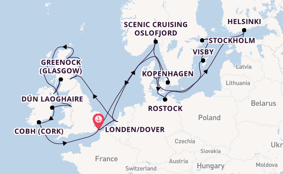 Britse Eilanden vanaf Londen/Dover, Groot-Brittannië met de Nieuw Statendam