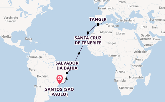 Transatlantik ab Santos (Sao Paulo), Brasilien auf der MSC Virtuosa