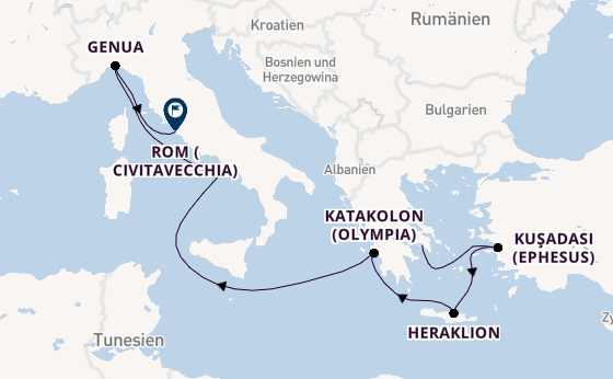 Mittelmeer ab Piräus (Athen), Griechenland auf der MSC Splendida