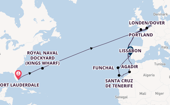 trans-Atlantisch vanaf Fort Lauderdale, Verenigde Staten met de Nieuw Statendam