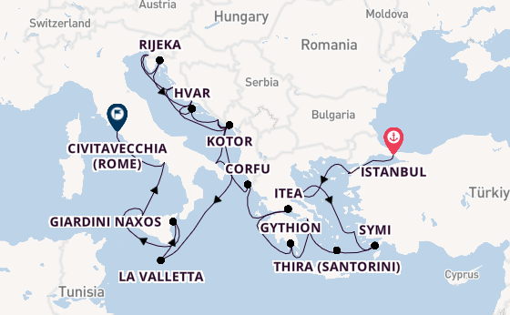 Middellandse Zee vanaf Istanbul, Turkije met de Seabourn Ovation