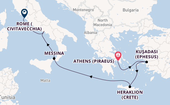 Mediterranean Sea from Athens (Piraeus), Greece with the Viking Mira