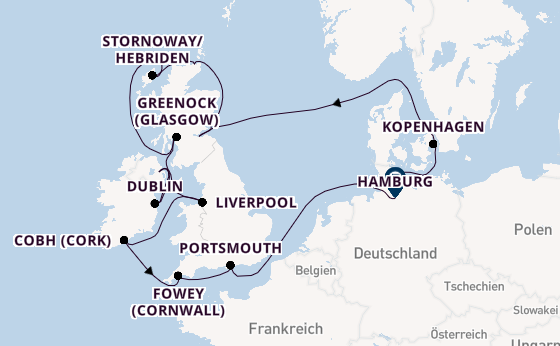 Britische Inseln ab Kiel, Deutschland auf der VASCO DA GAMA