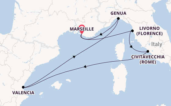 Westelijke Middellandse Zee vanaf Marseille, Frankrijk met de MSC Sinfonia