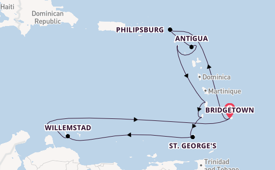 Southern Caribbean from Bridgetown, Barbados with the Britannia 