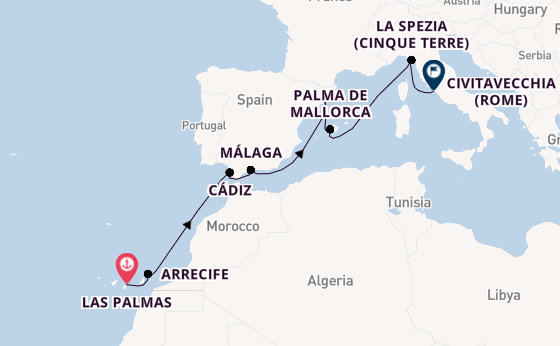 Westelijke Middellandse Zee vanaf Las Palmas, Gran Canaria, Spanje met AIDAcosma