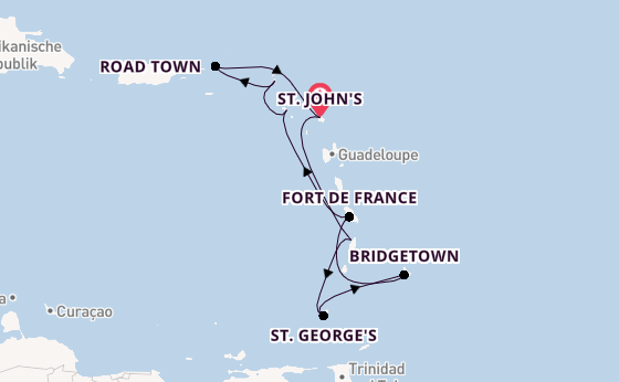 Südliche Karibik ab St. John's, Antigua und Barbuda auf der Arvia