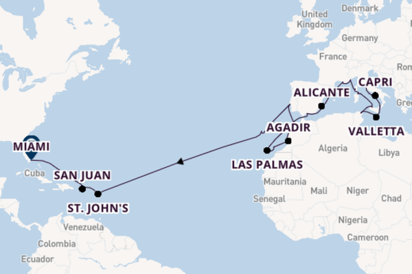 33 day voyage from Rome (Civitavecchia) to Miami