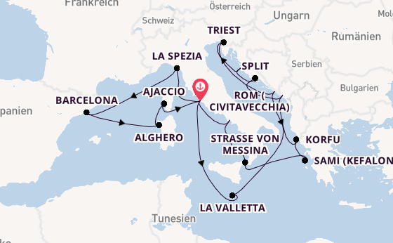 Mittelmeer ab Civitavecchia (Rom), Italien auf der Queen Elizabeth